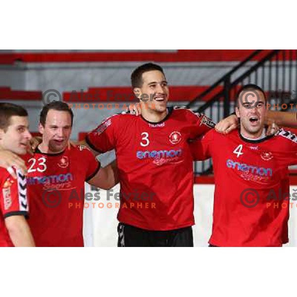 Terzan,Koloper, Kovac in action during handball match RD Slovan- RK Cimos Koper in Mik 1.Liga, played at Kodeljevo, Ljubljana, Slovenia 6.11.2009 