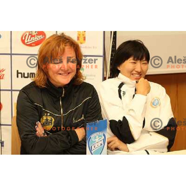 Marta Bon ,Liudmila Bodnieva during press conference of RK Krim Mercator in M hotel, Ljubljana, Slovenia 11.11.2009 