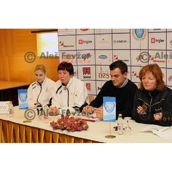 Tamara Mavsar, Sergeja Stefanisin , Jaka Kravanja, Marta Bon during press conference of RK Krim Mercator in M hotel, Ljubljana, Slovenia 11.11.2009 