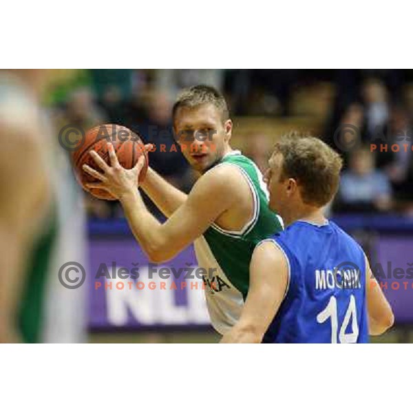 Simon Petrov, Jure Mocnik in action during basketball match Krka- Helios Domzale in round 6 of Telemach league, played in Novo Mesto, Slovenia 11.11.2009 
