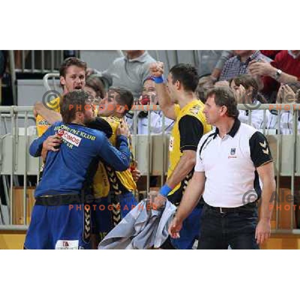 Laluska, Rapotec, Skoko in action during handball match Cimos Koper- Gorenje in MIK 1.liga, played in Bonifika Hall, koper, Slovenia 15.11.2009 