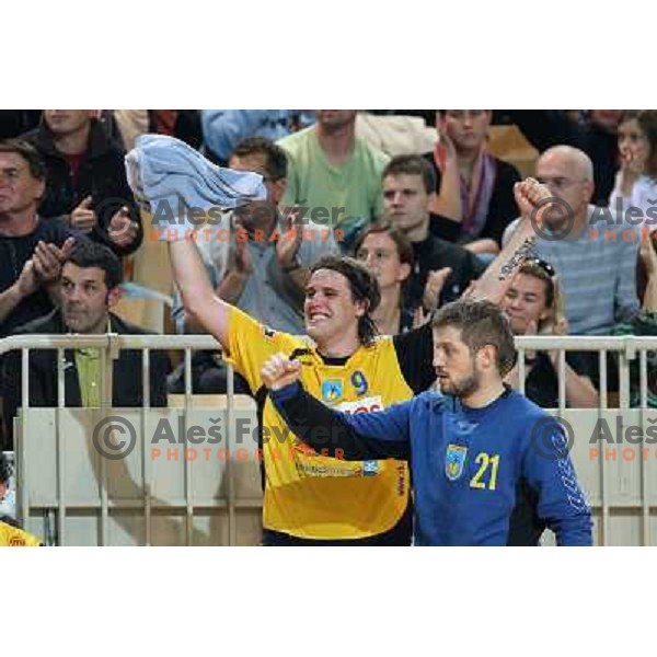 Bombac,Rapotec in action during handball match Cimos Koper- Gorenje in MIK 1.liga, played in Bonifika Hall, koper, Slovenia 15.11.2009 