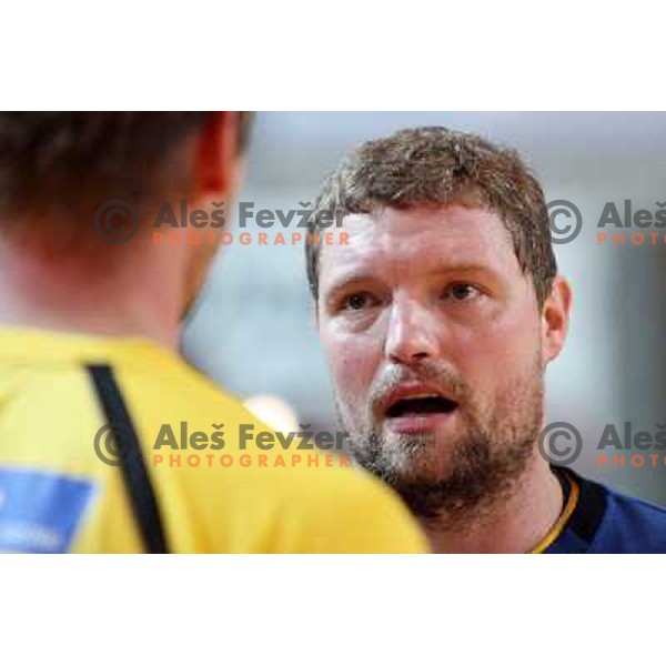 Rok Praznik in action during handball match Cimos Koper- Gorenje in MIK 1.liga, played in Bonifika Hall, koper, Slovenia 15.11.2009 