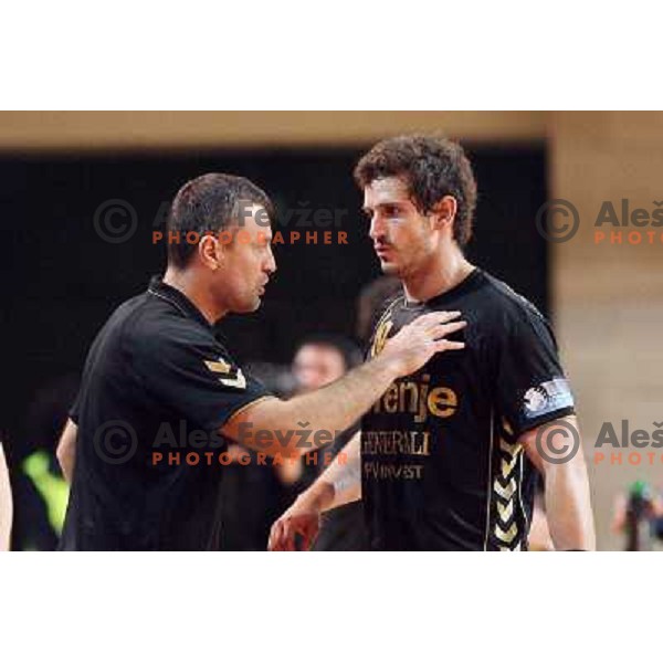 Ivica Obrvan, Bostjan Kavas in action during handball match Cimos Koper- Gorenje in MIK 1.liga, played in Bonifika Hall, koper, Slovenia 15.11.2009 
