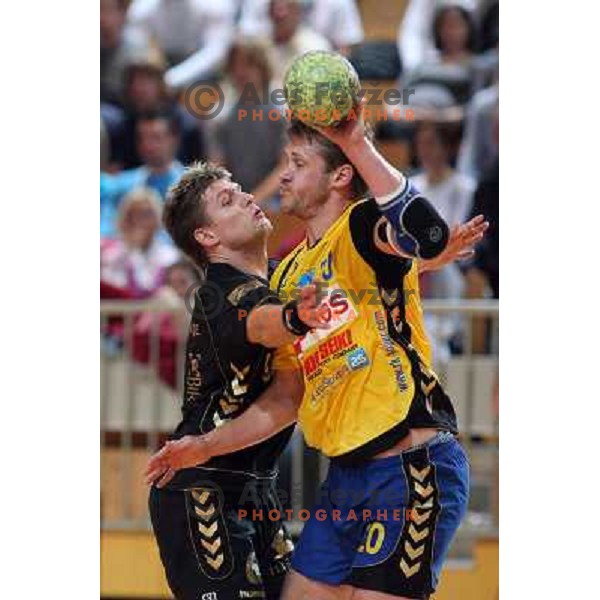 Marko Bezjak, Laluska in action during handball match Cimos Koper- Gorenje in MIK 1.liga, played in Bonifika Hall, koper, Slovenia 15.11.2009 