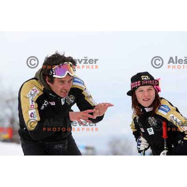 Coach Primoz Vrhovnik and Sasa Faric, member of Slovenia ski-cross team at practice session in Krvavec Ski resort 2009 
