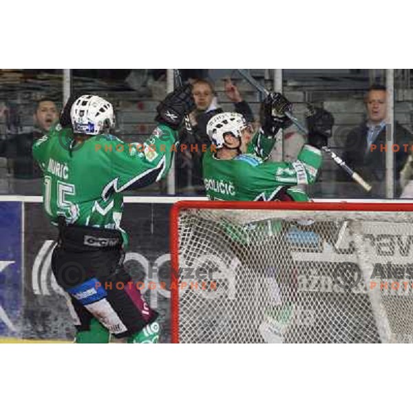 Jurij Golicic celebrates goal during ice-hockey match Tilia Olimpija- Acroni Jesenice in Ebel league, played in Hala Tivoli, Ljubljana, Slovenia 27.11.2009 