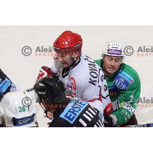 Matej Hocevar, Kovacevic during ice-hockey match Tilia Olimpija- Acroni Jesenice in Ebel league, played in Hala Tivoli, Ljubljana, Slovenia 27.11.2009 