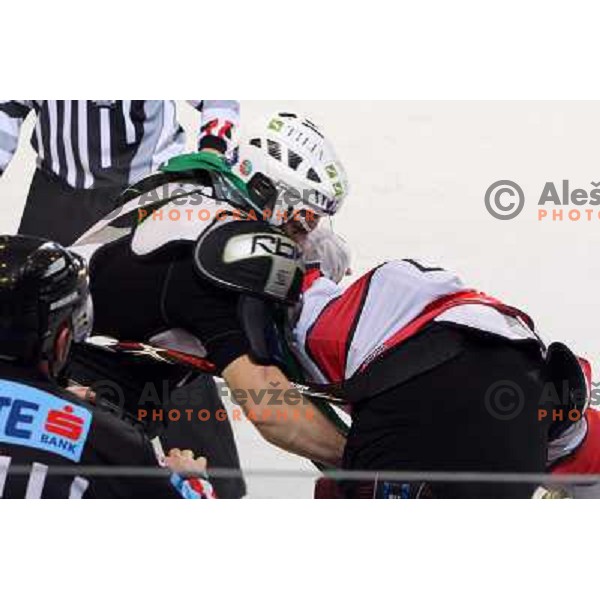 Egon Muric and Robert Sablic in fist fight during ice-hockey match Tilia Olimpija- Acroni Jesenice in Ebel league, played in Hala Tivoli, Ljubljana, Slovenia 27.11.2009 