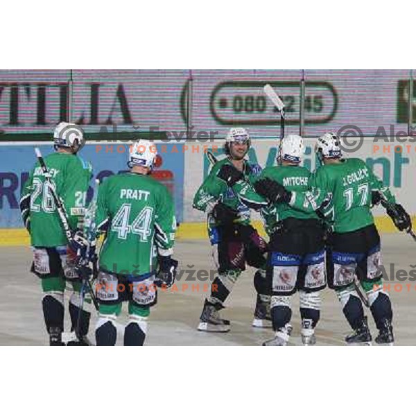 Frank Banham celebrates goal during ice-hockey match Tilia Olimpija- Acroni Jesenice in Ebel league, played in Hala Tivoli, Ljubljana, Slovenia 27.11.2009 