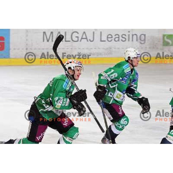 Bostjan Golicic, Ales Music in action during ice-hockey match Tilia Olimpija- Acroni Jesenice in Ebel league, played in Hala Tivoli, Ljubljana, Slovenia 27.11.2009 