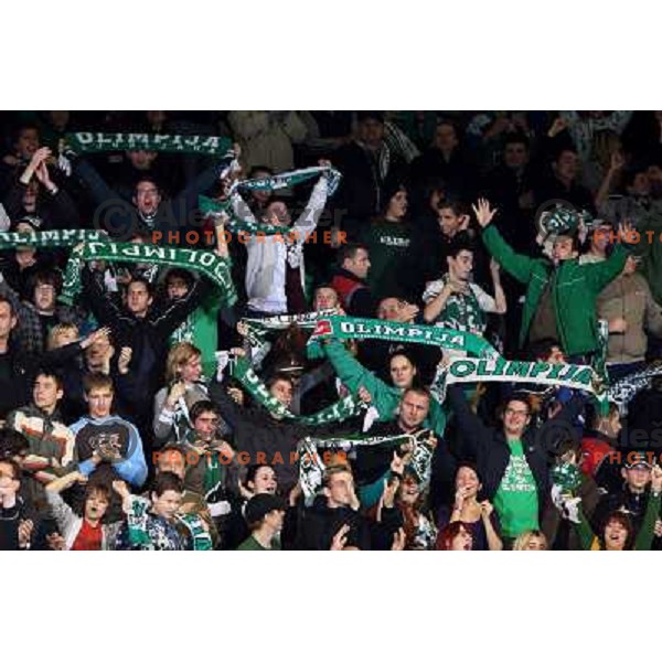 Tiia Olimpija fans celebrate victory after ice-hockey match Tilia Olimpija- Acroni Jesenice in Ebel league, played in Hala Tivoli, Ljubljana, Slovenia 27.11.2009. 