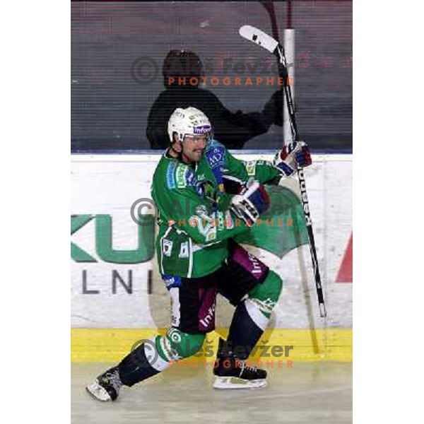 Travis Brigley celebrate goal during ice-hockey match Tilia Olimpija-Liwest Linz in Ebel league, played in Hala Tivoli, Ljubljana 6.12.2009 
