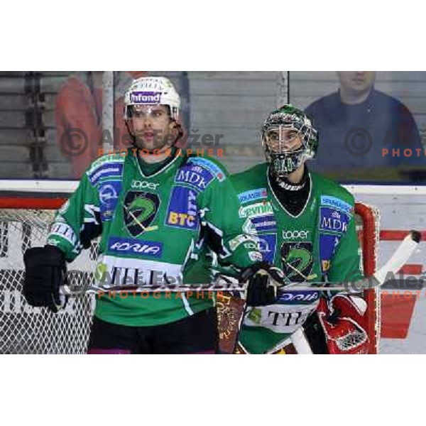 Ales Sila and Kevin Mitchell during ice-hockey match Tilia Olimpija-Liwest Linz in Ebel league, played in Hala Tivoli, Ljubljana 6.12.2009 