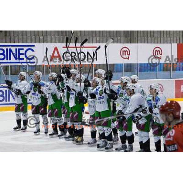 Victory celebration after ice-hockey match Acroni Jesenice- Tilia Olimpija in Ebel league, played in Podmezakla Hall, Jesenice 4.12.2009 