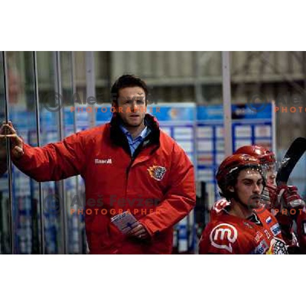Dejan Varl watching action during ice-hockey match Acroni Jesenice- Tilia Olimpija in Ebel league, played in Podmezakla Hall, Jesenice 4.12.2009 