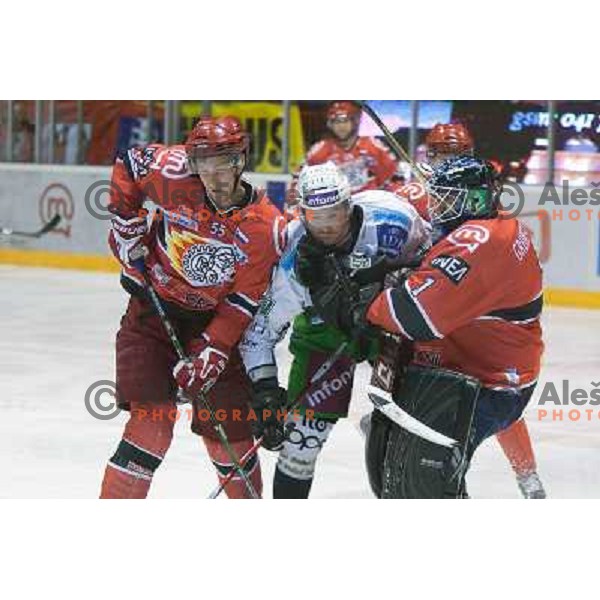 Matej Hocevar, Grumet-Morris in action during ice-hockey match Acroni Jesenice- Tilia Olimpija in Ebel league, played in Podmezakla Hall, Jesenice 4.12.2009 