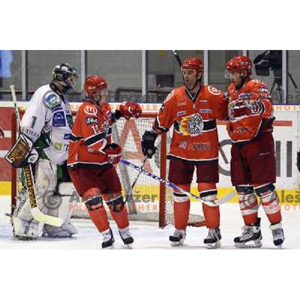 Ales Sila, Makrov, Elik in action during ice-hockey match Acroni Jesenice- Tilia Olimpija in Ebel league, played in Podmezakla Hall, Jesenice 4.12.2009 