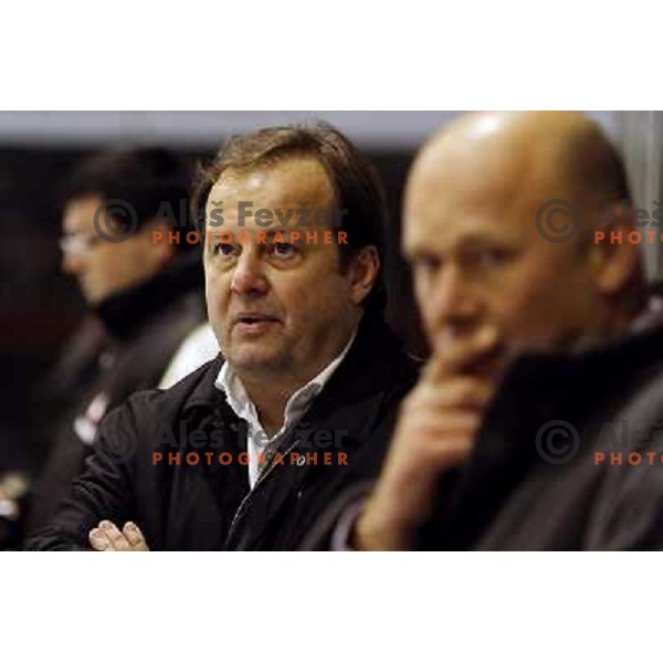  Matjaz Sekelj watching action during ice-hockey match Acroni Jesenice- Tilia Olimpija in Ebel league, played in Podmezakla Hall, Jesenice 4.12.2009 