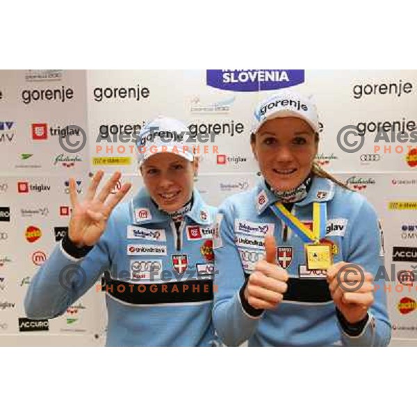 Vesna Fabjan and Petra Majdic during press conference of Slovenia Cross-country skiing team, held at SZS, Ljubjana 14.12.2009 