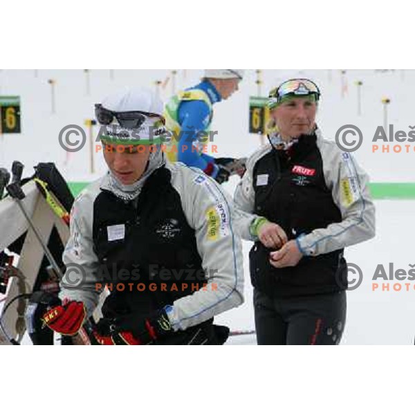 Teja Gregorin and Tadeja Brankovic - Likozar during official training, E-on Ruhrgas Biatlon World Cup, 16.12.2009, Pokljuka, Slovenija 