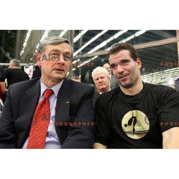 Dr.Danilo Turk, President of Slovenia and Peter Mankoc talk after swimming competition Ilirija Challenge in Tivoli pool, Ljubljana, Slovenia 16.12.2009 