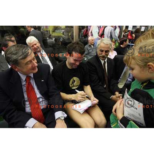 Dr.Danilo Turk, President of Slovenia and Peter Mankoc talk after swimming competition Ilirija Challenge in Tivoli pool, Ljubljana, Slovenia 16.12.2009 