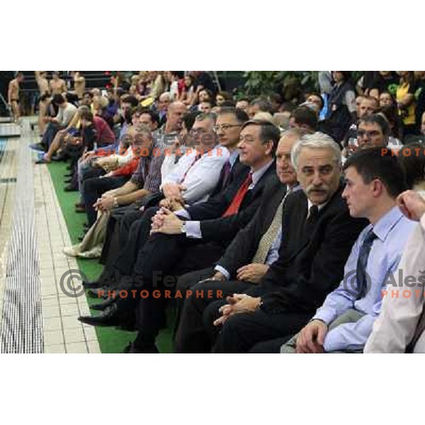 Darijan Petric. Luksic, Turk watching action during swimming competition Ilirija Challenge in Tivoli pool, Ljubljana, Slovenia 16.12.2009 