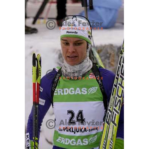 Teja Gregorin in action during E-on Ruhrgas IBU Biathlon world cup, 17.12.2009, Pokljuka, Slovenia 