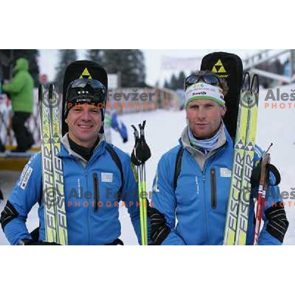Janez Maric and Klemen Bauer in action during E-on Ruhrgas IBU Biatlon World Cup, men 20km individual, 17.12.2009, Pokljuka, Slovenia 