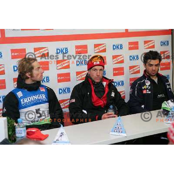 Simon Fourcade, Christoph Sumann and Alexander Os in action during E-on Ruhrgas IBU Biatlon World Cup, men 20km individual, 17.12.2009, Pokljuka, Slovenia
