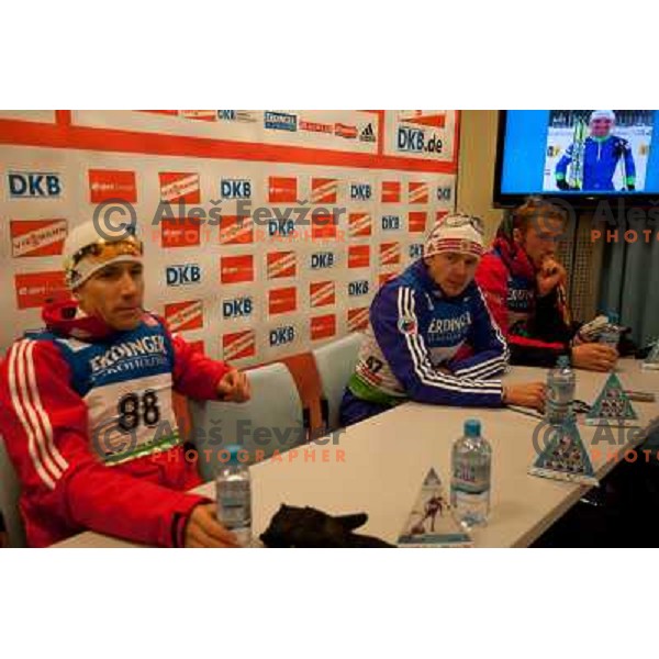 Thomas Frei, Ivan Tcherezov and Dominik Landertinger, in action during E-on Ruhrgas IBU Biathlon world cup, 10km men sprint, 19.12.2009, Pokljuka, Slovenia 