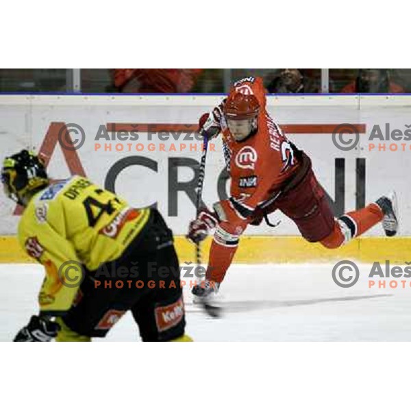 Miha Rebolj in action during ice-hockey match Acroni Jesenice- EV Vienna Capitals in round 34 of Ebel League, played in Podmezakla Hall, Jesenice, Slovenia 20.12.2009. 