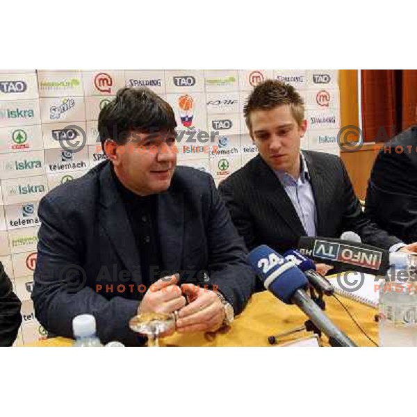 Memi Becirovic who was appointed for a new head coach of Slovenian National basketball team and Anze Blazic at press conference in City Hotel, Ljubljana, Slovenia 22.12.2009 