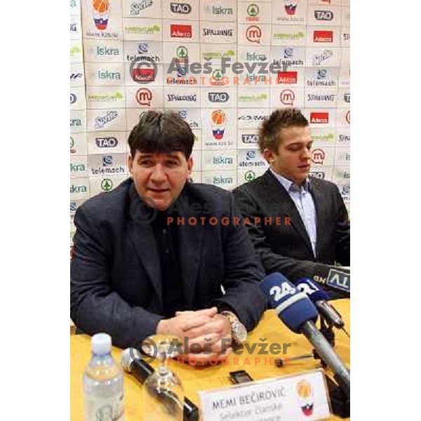 Memi Becirovic who was appointed for a new head coach of Slovenian National basketball team and Anze Blazic at press conference in City Hotel, Ljubljana, Slovenia 22.12.2009 