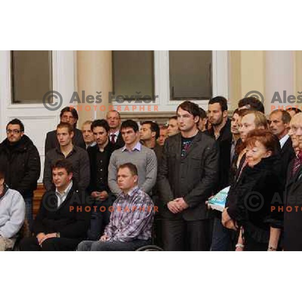 Primoz Kozmus, Bojan Tokic during reception of President of Republic of Slovenia in Ljubljana 22.12.2009 