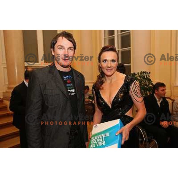 Primoz Kozmus, Petra Majdic during reception of President of Republic of Slovenia in Ljubljana 22.12.2009 