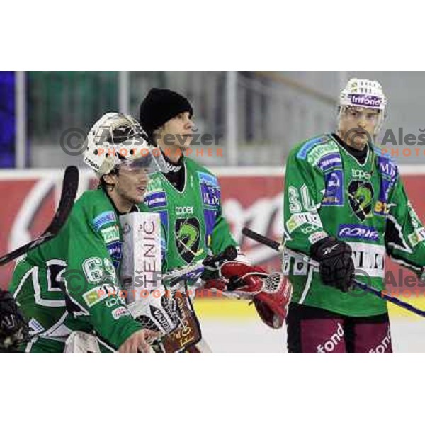 Matija Pintaric, Ales Sila after ice-hockey match Tilia Olimpija- Sapa Fehervar in round 40 of Ebel league, played in Hala Tivoli, Ljubljana, Slovenia 5.01.2010 