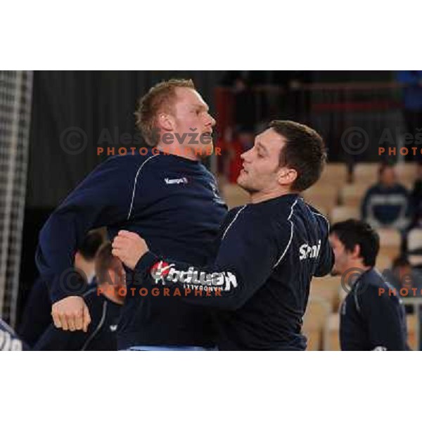Brother Miha and Luka Zvizej at the handball game Slovenia - Serbia, friendly match of slovenian national handball team in preparation for the Euro 2010 , Podcetrtek, Slovenia, 06.01.2010, Slovenia lost 24:33 