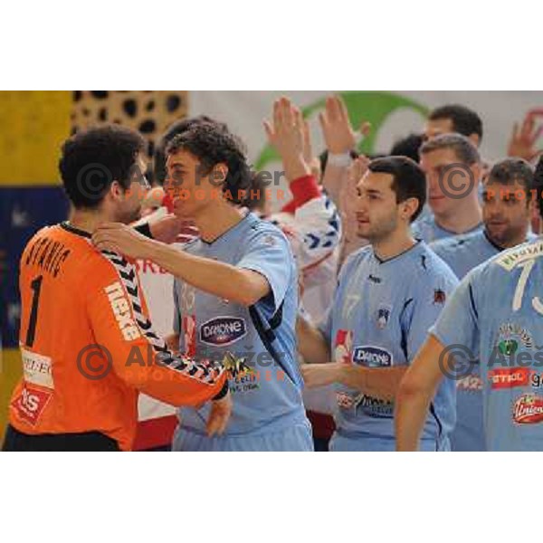 Stanic Darko and Dobelsek Jure at the handball game Slovenia - Serbia, friendly match of slovenian national handball team in preparation for the Euro 2010 , Podcetrtek, Slovenia, 06.01.2010, Slovenia lost 24:33 