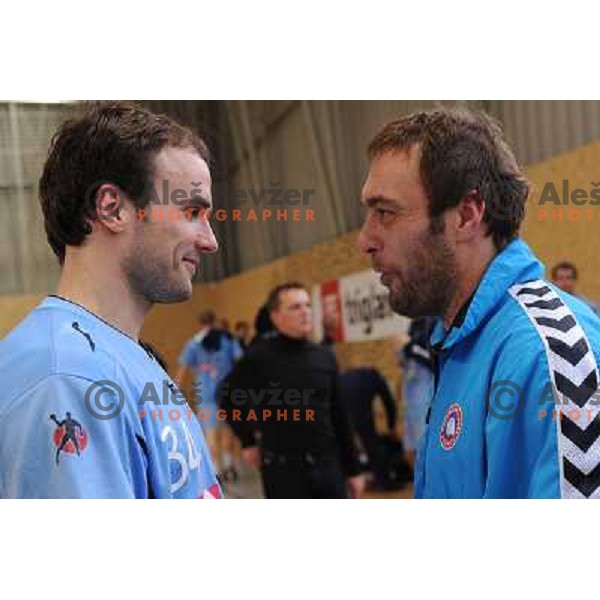 Zorman Uros and Peric Dejan at the handball game Slovenia - Serbia, friendly match of slovenian national handball team in preparation for the Euro 2010 , Podcetrtek, Slovenia, 06.01.2010, Slovenia lost 24:33 