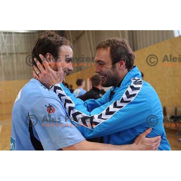Zorman Uros and Peric Dejan at the handball game Slovenia - Serbia, friendly match of slovenian national handball team in preparation for the Euro 2010 , Podcetrtek, Slovenia, 06.01.2010, Slovenia lost 24:33 