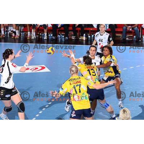Ana Gros, Andrea Lekic in action during handball match Krim Mercator- Metz in round 5 of Championsleague, played at Kodeljevo, Ljubljana, Slovenia 09.01.2010 