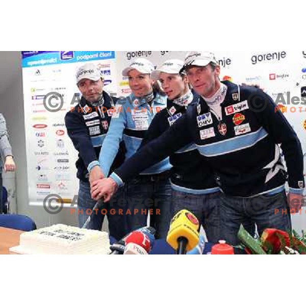  Ivan Hudac, Petra Majdic,Robi Kranjec and Matjaz Zupan at Slovenia Nordic Ski team press conference in Ljubljana, Slovenia 11.1.2010 