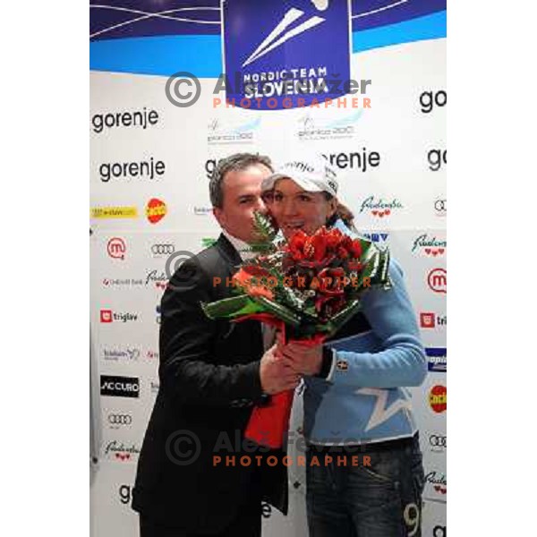  Petra Majdic and Primoz Ulaga at Slovenia Nordic Ski team press conference in Ljubljana, Slovenia 11.1.2010 