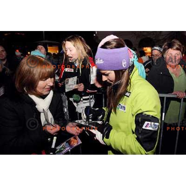  Tina Maze after public draw of starting numbers for Zlata Lisica, Golden Fox FIS Alpine Ski World Cup giant slalom race in Maribor, Slovenia 15.1.2010 