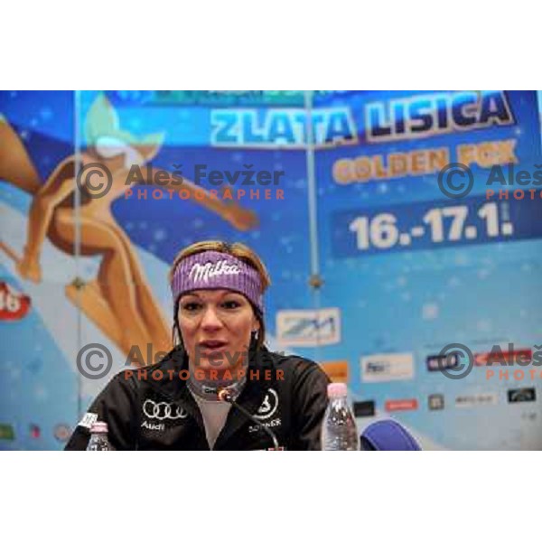 Maria Riesch (GER) at press conference after second run of Zlata Lisica, Golden Fox Audi FIS Alpine Ski World Cup 2009-2010 giant slalom race in Maribor, Slovenia 16.1.2010 