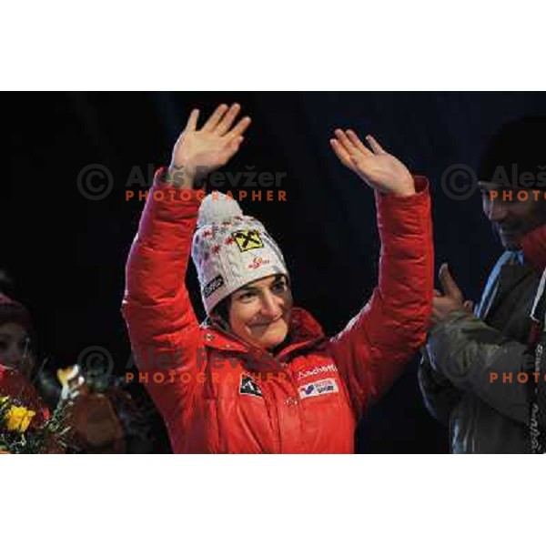  during public draw of starting numbers for Zlata Lisica, Golden Fox FIS Alpine Ski World Cup slalom race in Maribor, Slovenia 16.1.2010Kathrin Zettel during public draw of starting numbers for Zlata Lisica, Golden Fox FIS Alpine Ski World Cup slalom race