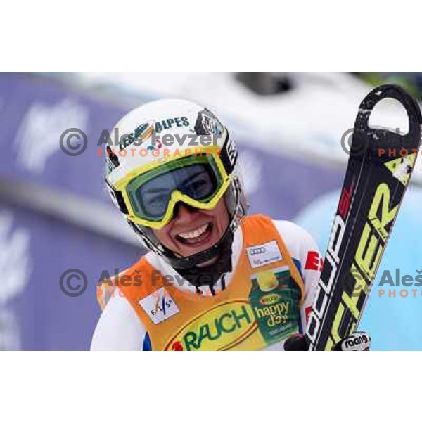 Sandrine Aubert (FRA) after second run of Zlata Lisica, Golden Fox Audi FIS Alpine Ski World Cup 2009-2010 slalom race in Maribor, Slovenia 17.1.2010 