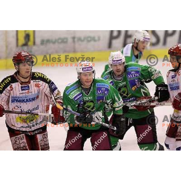 Matej Hocevar and Ivo Jan in action during ice-hockey match Tilia Olimpija-KAC in Ebel league, played in Hala Tivoli, Ljubljana, Slovenia 19.1.2010 